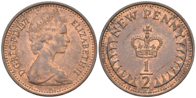 Великобритания 1/2 пенни 1971 Елизавета II (1952-2022) KM 914, Spink 4239 бронза 4585-1059