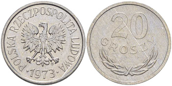 Польша 20 грошей 1973 MW KM А47, Parchimowicz 208m алюминий UNC 201-461