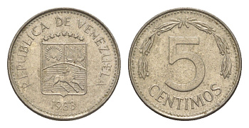 Венесуэла 5 сентимо 1983 Y 49a сталь плакированная никелем 4580-139
