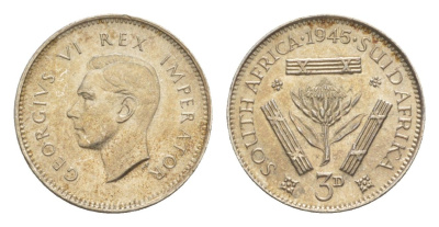 ЮАР 3 пенса 1945 KM 26 серебро UNC 4596-347