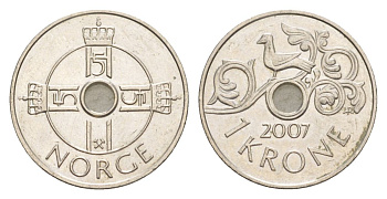 Норвегия 1 крона 2007 Харальд V (1991-) KM 462 медно-никель 4635-744