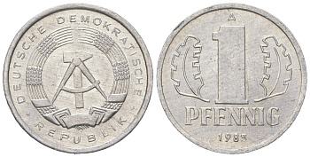 ГДР 1 пфенниг 1985 A KM 8.2 алюминий aUNC 201-635