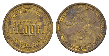 США жетон казино - John Ascuaga's Nugget диаметр 22,5 мм, вес 5 гр латунь 4656-645