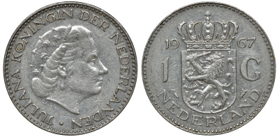 Нидерланды 1 гульден 1967 Юлиана (1948-1980) KM 184а никель 72-1734