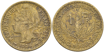 Французский Камерун 1 франк 1924 (а), монетный двор Париж KM 2 алюминиевая бронза 29-825