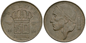 Бельгия 50 сантимов 1954 BELGIE KM 145 бронза 4164-1047
