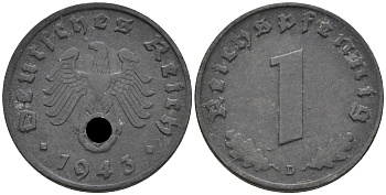 Германия 1 рейхспфенниг 1943 D KM 97, J. 369 цинк    4594-1267