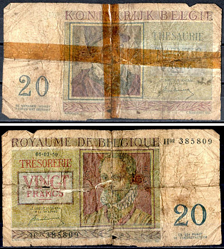Бельгия 20 франков 1950 Pick 132 a бумага 8604-16-1-1