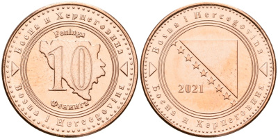 Босния и Герцеговина 10 фенигов 2021 KM 115 сталь плакированная медью UNC 4602-1019