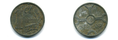 НИДЕРЛАНДЫ 1 ЦЕНТ 1942 ВИЛЬГЕЛЬМИНА (1890-1948) KM 170 цинк 57-413