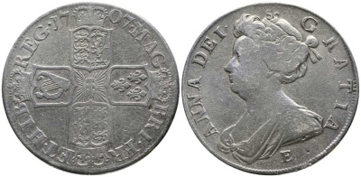 Великобритания 1/2 кроны 1707 E (Эксетер), Анна (1702-1714) KM 525.2, Spink 3605 серебро 1518-321