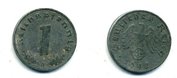 ГЕРМАНИЯ 1 РЕЙХСПФЕННИГ 1942 J цинк 46-2349