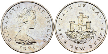 Остров Мэн 5 пенсов 1971 тираж 10000 экз. КМ 22 медно-никель PROOF 08-535