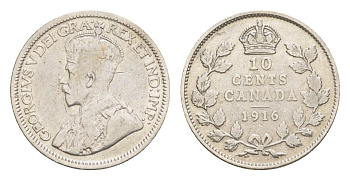 Канада 10 центов 1916 Георг V (1910-1936) KM 23 серебро 4636-116