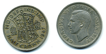 Великобритания 1/2 кроны 1947 Георг VI (1936-1952) KM 866, Spink 4101 медно-никель 540-621