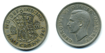 Великобритания 1/2 кроны 1947 Георг VI (1936-1952) KM 866, Spink 4101 медно-никель 540-621