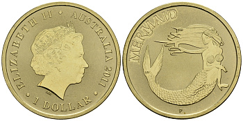 Австралия 1 доллар 2011 серия мифические существа, русалка KM 1584 алюминиевая бронза UNC M42-01