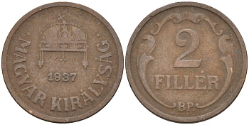 Венгрия 2 филлера 1937 BP KM 506 бронза 4115-1149