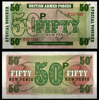 Великобритания, Британские вооружённые силы 50 пенсов ND (1972) 6-ая серия, De la Rue, для использования британскими войсками в Западном Берлине Pick M46 бумага UNC (пресс) 7201-38-3