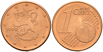 Финляндия 1 евроцент 1999  KM 98 сталь плакированная медью  UNC  4189-217