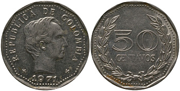 Колумбия 50 сентаво 1971 KM 244.1 сталь плакированная никелем 4529-721