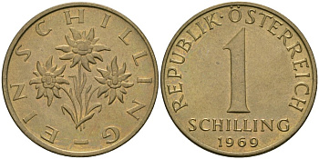 Австрия 1 шиллинг 1969 KM 2886 алюминиевая бронза 4579-333