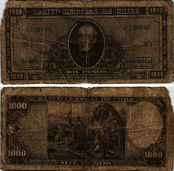 Чили 1000 песо ND (1947-1959) Мануэль Бланко Энкалада Pick 116 бумага 7222-80-3