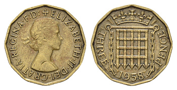 Великобритания 3 пенса 1958 Елизавета II (1952-2022) KM 900, Spink 4153 никель латунь 4116-653