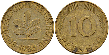 ФРГ 10 пфеннигов 1983 J J. 383, KM 108 сталь плакированная латунью    4603-527
