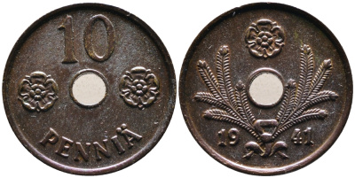 ФИНЛЯНДИЯ 10 ПЕННИ 1941 KM 33.1 медь 4387-436