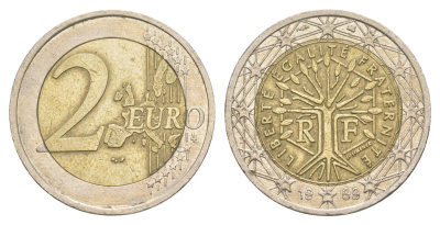 Франция 2 евро 1999 Дерево, символизирующее жизнь, непрерывность и рост KM 1289 биметалл 4629-443