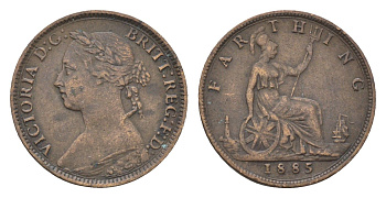 Великобритания 1 фартинг 1885 Виктория (1837-1901) KM 753, Spink 3958 бронза 4664-237