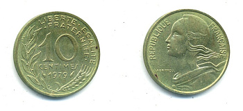 ФРАНЦИЯ 10 САНТИМОВ 1979 ТИП MARIANNE KM 929 медь алюминий никель 84-1626