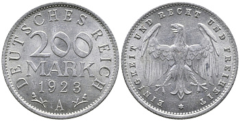 ГЕРМАНИЯ 200 МАРОК 1923 А KM 35, J. 304 алюминий 24-827