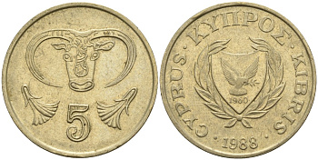 Кипр 5 центов 1988 KM 55.2 никель латунь 4141-944