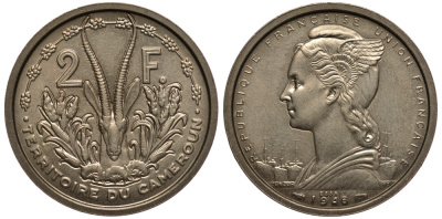 Французская Экваториальная Африка 2 франка 1948 PROBA, ESSAI KM E2 медно-никель UNC 5010-731