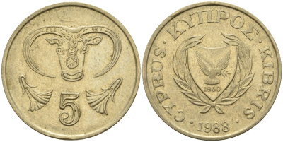 Кипр 5 центов 1988 KM 55.2 никель латунь 4141-944
