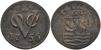Нидерландская Восточная Индия, Зеландия (Zeeland) 1 дуит 1756 KM 152.2 медь 4577-126