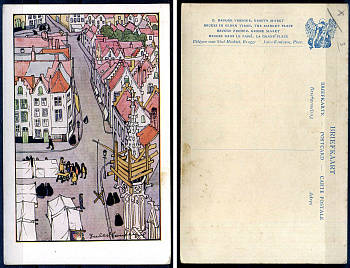 Бельгия briefkaart - открытка Брюгге в прошлом, большой рынок 2193-77