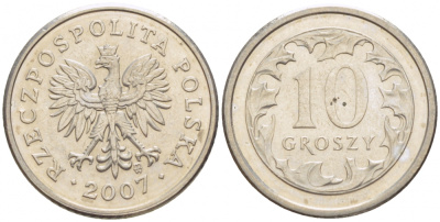 ПОЛЬША 10 ГРОШЕЙ 2007 MW KM 279 медно-никель UNC 4516-1223