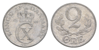 Дания 2 эре 1941 N, Кристиан X (1912-1947) KM 833 алюминий 4639-769