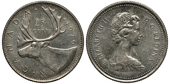 КАНАДА 25 ЦЕНТОВ 1979 ОЛЕНЬ, ЕЛИЗАВЕТА II (1952-) KM 74 никель VF 4182-531