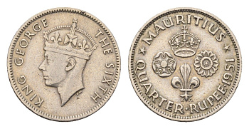 Маврикий 1/4 рупии 1951 Георг VI (1936-1952) KM 27 медно-никель 3718-146