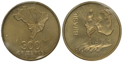 Бразилия 300 крузейро 1972 независимость, пробная / проба запайка KM Pr7 UNC 00-805-05