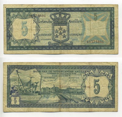 Нидерландские Антилы 5 гульденов 1967 Pick 8a бумага 00-00