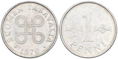 Финляндия 1 пенни 1970 KM 44а алюминий 4564-858