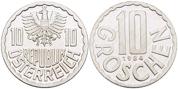 АВСТРИЯ 10 ГРОШЕЙ 1984 KM 2878 алюминий PROOF 211-1156