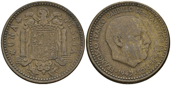 Испания 1 песета 1947 (54) Франсиско Франко (1939-1975) KM 775 алюминиевая бронза 4448-1016