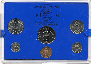 Швеция набор монетного двора из 6 монет 1981 в пластике, Карл XVI Густав (1973- ) KM MS19 UNC 4-3-7-174