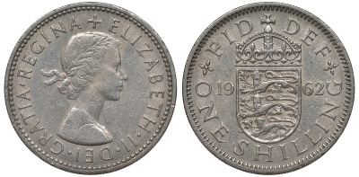 Великобритания 1 шиллинг 1962 Елизавета II (1952-2022), Английский герб KM 904, Spink 4147 медно-никель 4122-1043